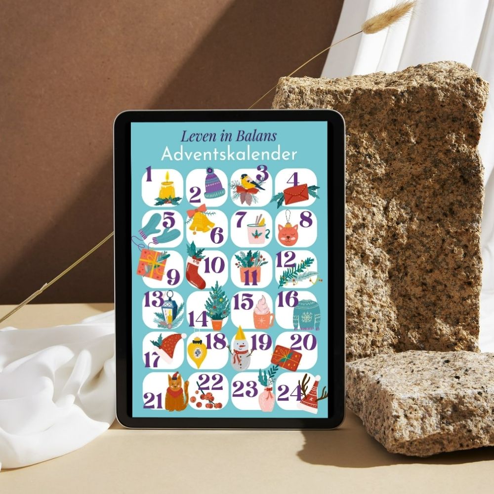 Leven in balans kalender Tablet met daarop de online Jouw leven in balans Adventskalender